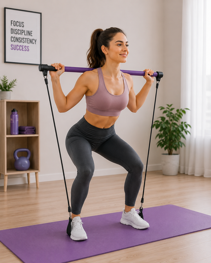 Bâton de Pilates avec Bandes Élastiques de fitness réglable pour l'entraînement à domicile